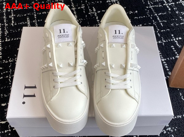 Valentino Garavani Flatform Rockstud Untitled Sneaker in White Calfskin with Tonal Studs Replica
