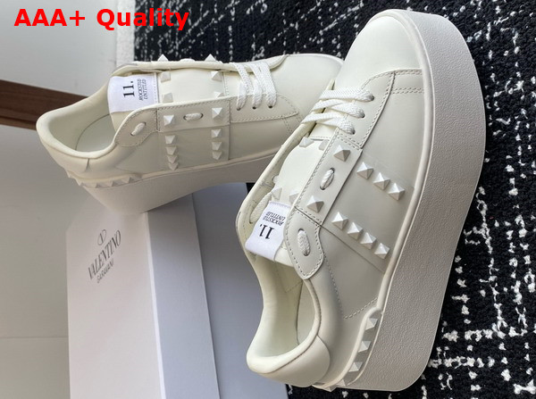 Valentino Garavani Flatform Rockstud Untitled Sneaker in White Calfskin with Tonal Studs Replica