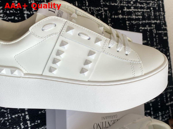 Valentino Garavani Flatform Rockstud Untitled Sneaker in White Calfskin with Tonal Studs Replica