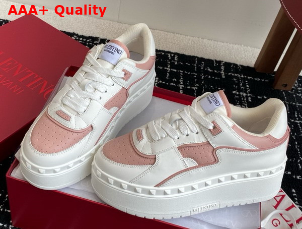 Valentino Garavani Freedots XL Calfskin Leather Sneaker White Rose Silver Replica
