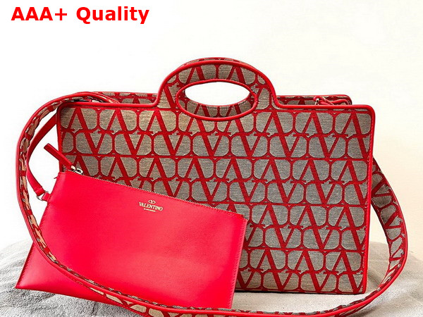Valentino Garavani Le Troisieme Toile Iconographe Shopping Bag Beige Red Replica