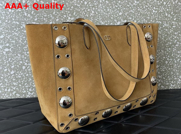 Valentino Garavani Medium Nellcote Suede Shopping Bag Havana Beige Replica