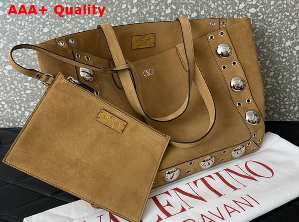 Valentino Garavani Medium Nellcote Suede Shopping Bag Havana Beige Replica