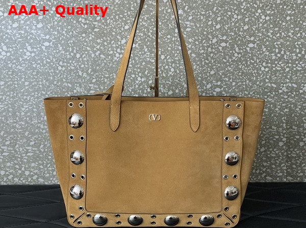Valentino Garavani Medium Nellcote Suede Shopping Bag Havana Beige Replica