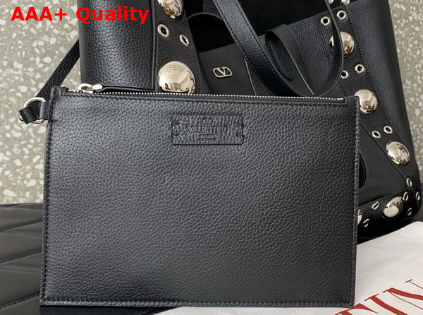 Valentino Garavani Nellcote Medium Shopping Bag in Black Grainy Calfskin Replica
