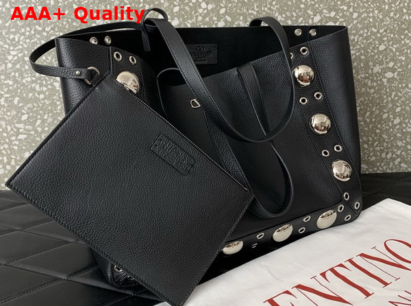 Valentino Garavani Nellcote Medium Shopping Bag in Black Grainy Calfskin Replica