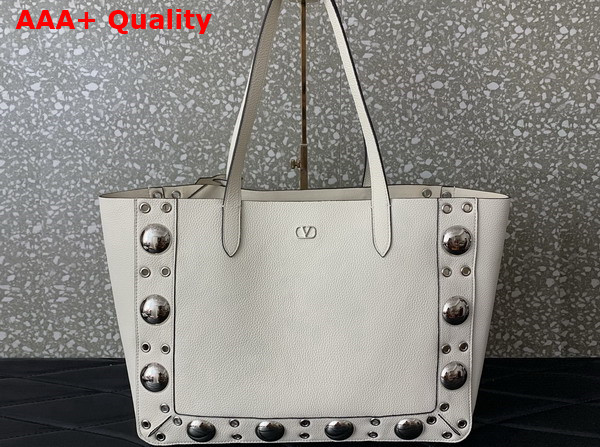 Valentino Garavani Nellcote Medium Shopping Bag in Light Ivory Grainy Calfskin Replica