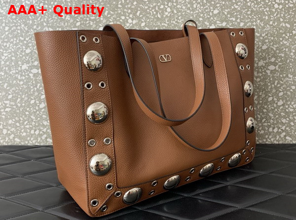 Valentino Garavani Nellcote Medium Shopping Bag in Tobacco Grainy Calfskin Replica