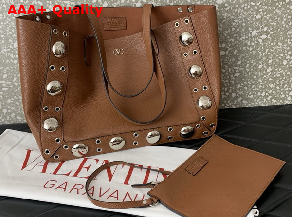 Valentino Garavani Nellcote Medium Shopping Bag in Tobacco Grainy Calfskin Replica
