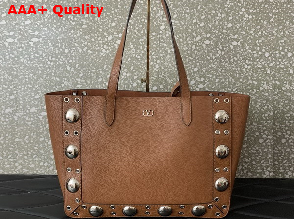 Valentino Garavani Nellcote Medium Shopping Bag in Tobacco Grainy Calfskin Replica
