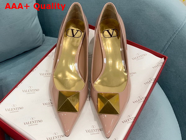 Valentino Garavani One Stud Patent Leather Pump in Rose Cannelle 40mm Heel Replica