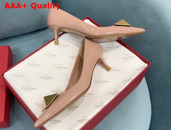 Valentino Garavani One Stud Patent Leather Pump in Rose Cannelle 40mm Heel Replica
