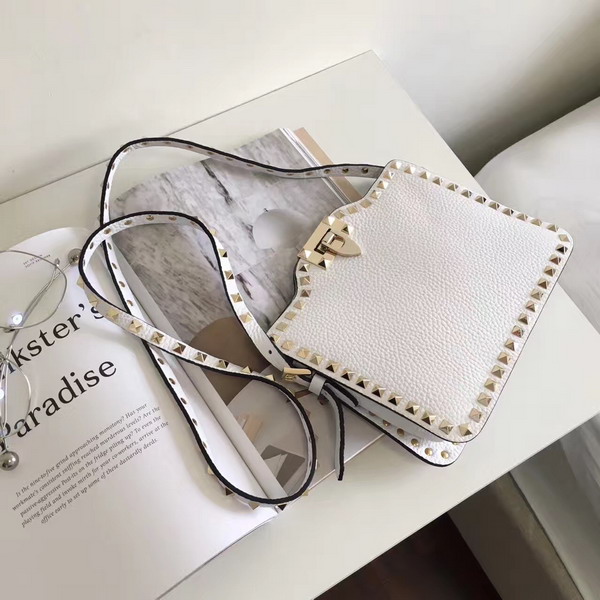 Valentino Garavani Rockstud Cross Body Bag in White Stampa Alce Calfskin Gold Studs and Metal Hardwares For Sale