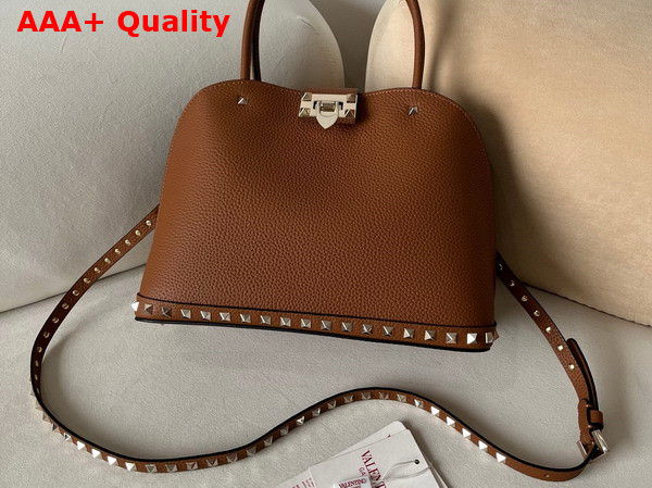 Valentino Garavani Rockstud Medium Handbag in Almond Grainy Calfskin Replica