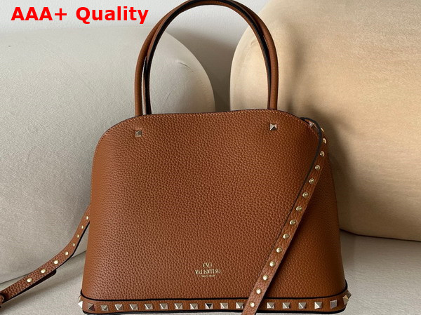 Valentino Garavani Rockstud Medium Handbag in Almond Grainy Calfskin Replica