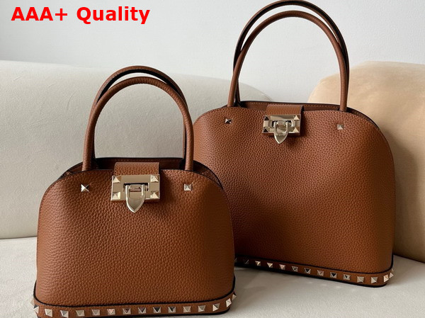 Valentino Garavani Rockstud Medium Handbag in Almond Grainy Calfskin Replica