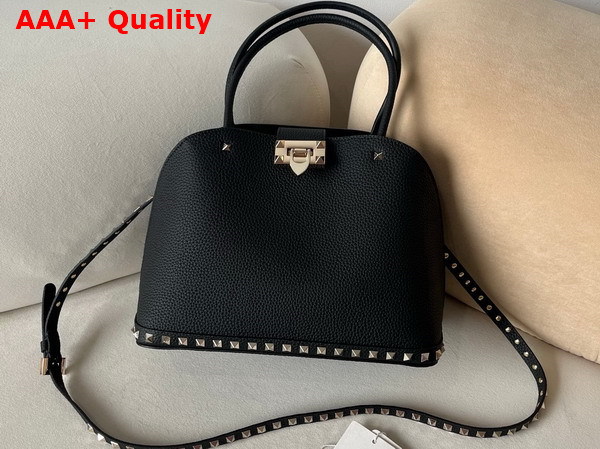 Valentino Garavani Rockstud Medium Handbag in Black Grainy Calfskin Replica