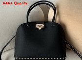 Valentino Garavani Rockstud Medium Handbag in Black Grainy Calfskin Replica