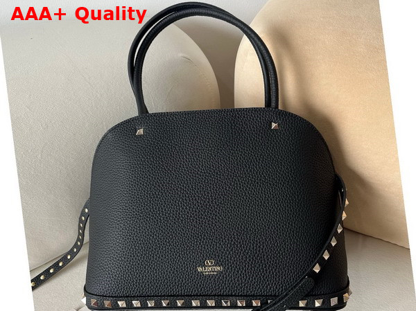 Valentino Garavani Rockstud Medium Handbag in Black Grainy Calfskin Replica