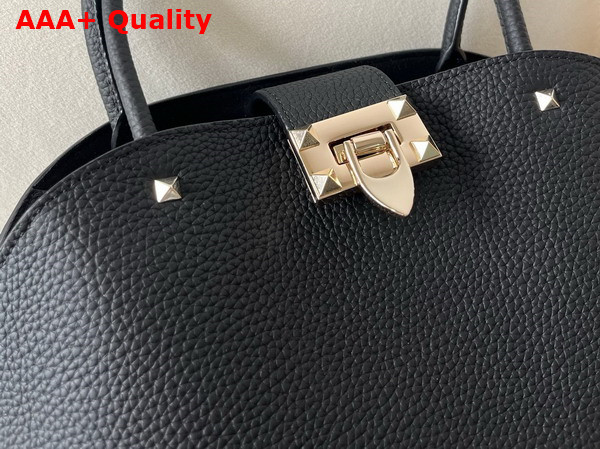 Valentino Garavani Rockstud Medium Handbag in Black Grainy Calfskin Replica