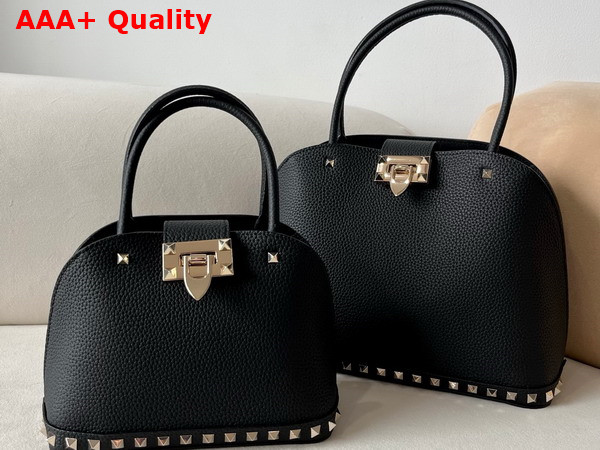 Valentino Garavani Rockstud Medium Handbag in Black Grainy Calfskin Replica