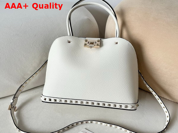 Valentino Garavani Rockstud Medium Handbag in White Grainy Calfskin Replica