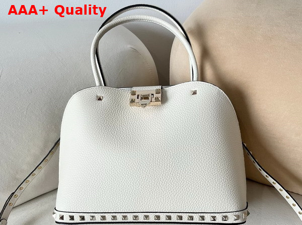 Valentino Garavani Rockstud Medium Handbag in White Grainy Calfskin Replica