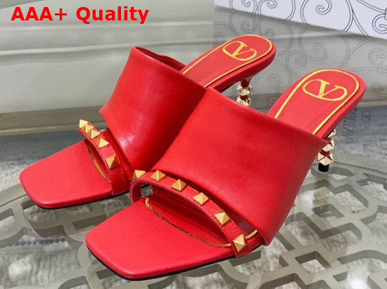 Valentino Garavani Rockstud Slide Sandle in Kidskin with Sculpted Heel 70mm Red Replica