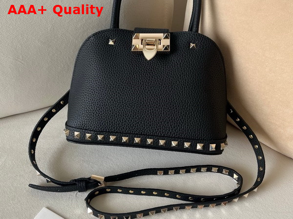 Valentino Garavani Rockstud Small Handbag in Black Grainy Calfskin Replica