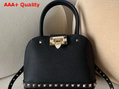 Valentino Garavani Rockstud Small Handbag in Black Grainy Calfskin Replica