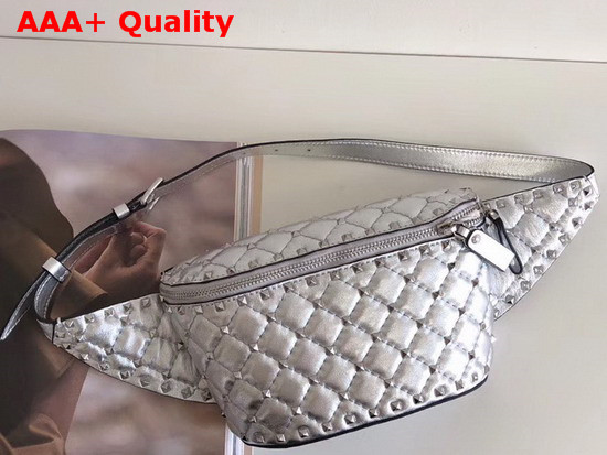 Valentino Garavani Rockstud Spike Belt Bag in Silver Quilted Nappa Lambskin Replica