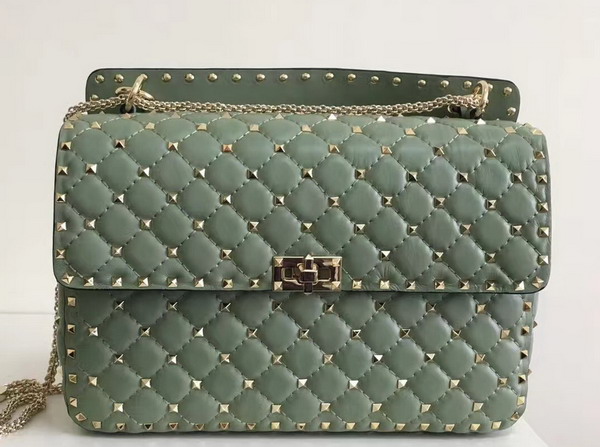 Valentino Garavani Rockstud Spike Chain Bag in Light Green Soft Crackle Nappa Lambskin Leather with Micro Stud Detailing For Sale
