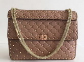 Valentino Garavani Rockstud Spike Chain Bag in Poudre Soft Crackle Nappa Lambskin Leather with Micro Stud Detailing For Sale