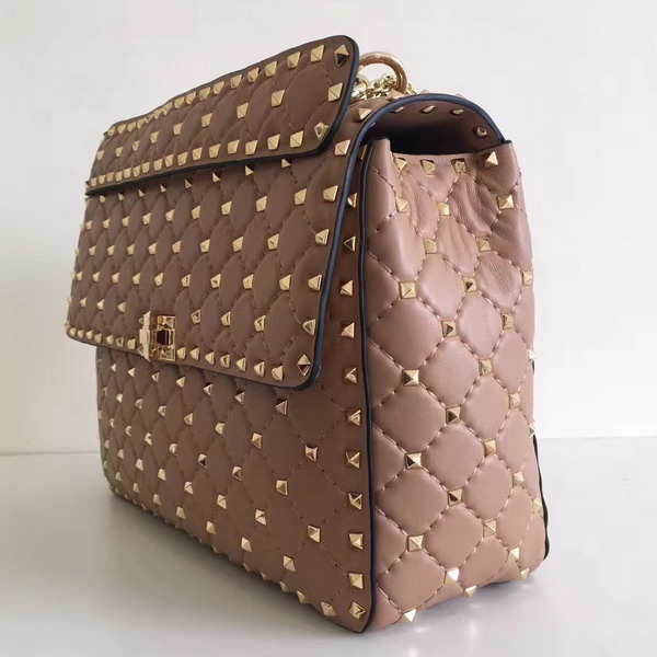 Valentino Garavani Rockstud Spike Chain Bag in Poudre Soft Crackle Nappa Lambskin Leather with Micro Stud Detailing For Sale