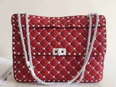 Valentino Garavani Rockstud Spike Chain Bag in Red Soft Lambskin with White Hardwares For Sale