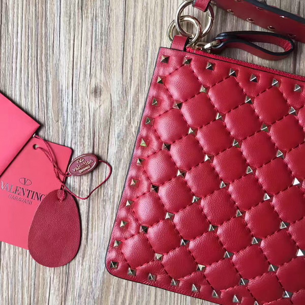Valentino Garavani Rockstud Spike Clutch in Red Lambskin For Sale