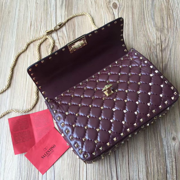 Valentino Garavani Rockstud Spike Medium Chain Bag in Burgundy Soft Nappa Lambskin Leather For Sale