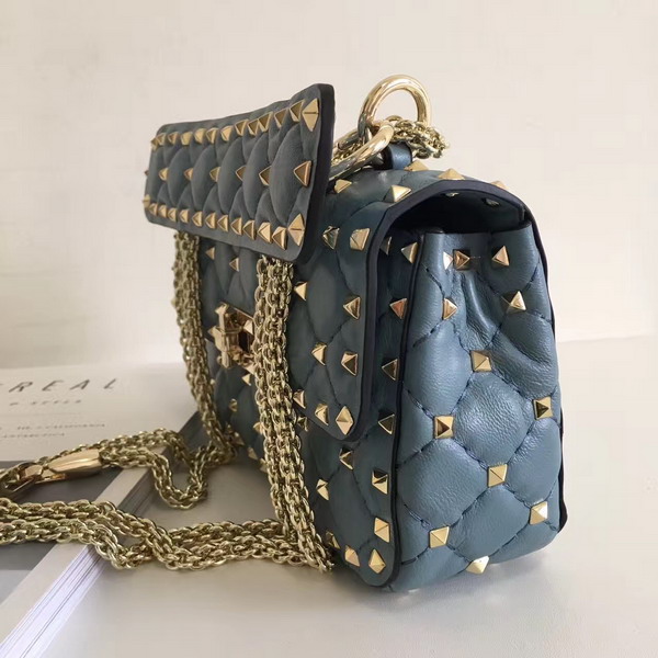 Valentino Garavani Rockstud Spike Small Chain Bag in Light Blue Soft Lambskin Leather For Sale