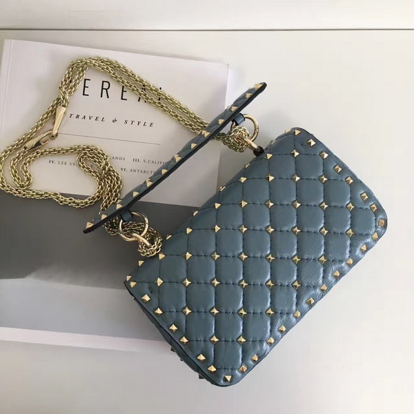 Valentino Garavani Rockstud Spike Small Chain Bag in Light Blue Soft Lambskin Leather For Sale