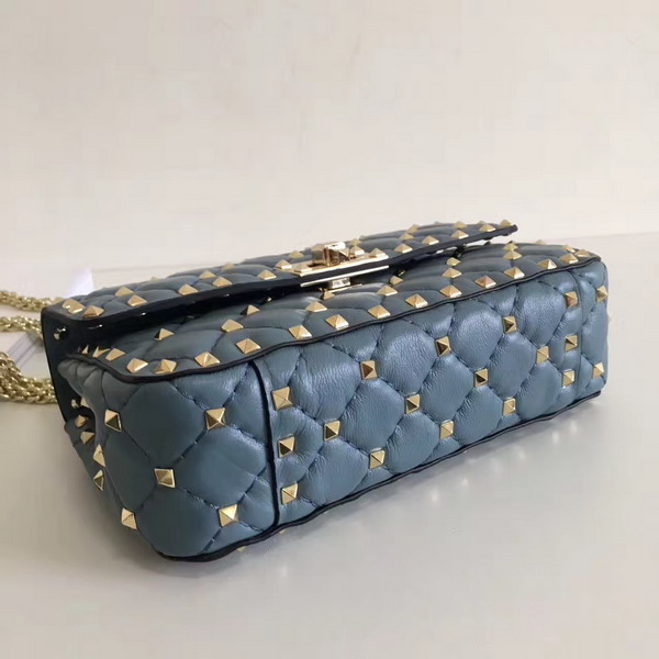 Valentino Garavani Rockstud Spike Small Chain Bag in Light Blue Soft Lambskin Leather For Sale