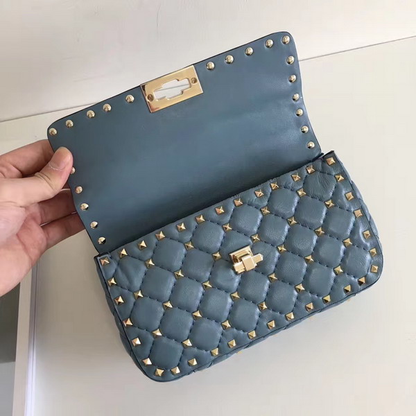 Valentino Garavani Rockstud Spike Small Chain Bag in Light Blue Soft Lambskin Leather For Sale