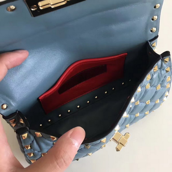 Valentino Garavani Rockstud Spike Small Chain Bag in Light Blue Soft Lambskin Leather For Sale