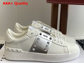 Valentino Garavani Rockstud Untitled Sneaker in Calfskin with Metallic Stripe White Replica