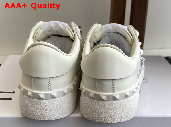 Valentino Garavani Rockstud Untitled Sneaker in Calfskin with Metallic Stripe White Replica