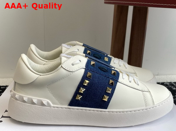 Valentino Garavani Rockstud Untitled Sneaker in Calfskin with Metallic Stripe White Replica