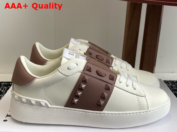 Valentino Garavani Rockstud Untitled Sneaker in Calfskin with Metallic Stripe White Replica