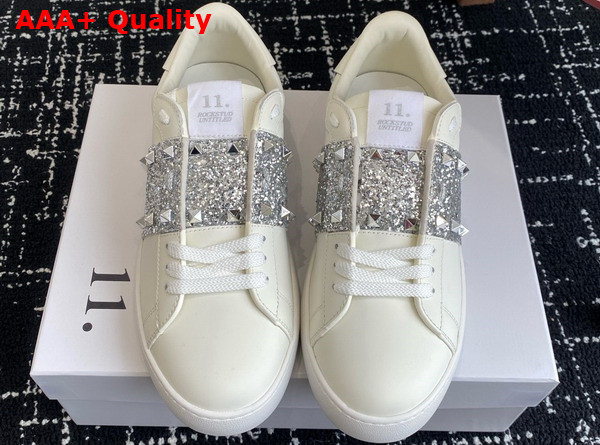 Valentino Garavani Rockstud Untitled Sneaker in Calfskin with Strass White Replica