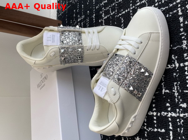 Valentino Garavani Rockstud Untitled Sneaker in Calfskin with Strass White Replica