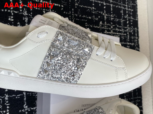 Valentino Garavani Rockstud Untitled Sneaker in Calfskin with Strass White Replica
