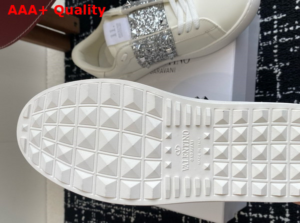 Valentino Garavani Rockstud Untitled Sneaker in Calfskin with Strass White Replica